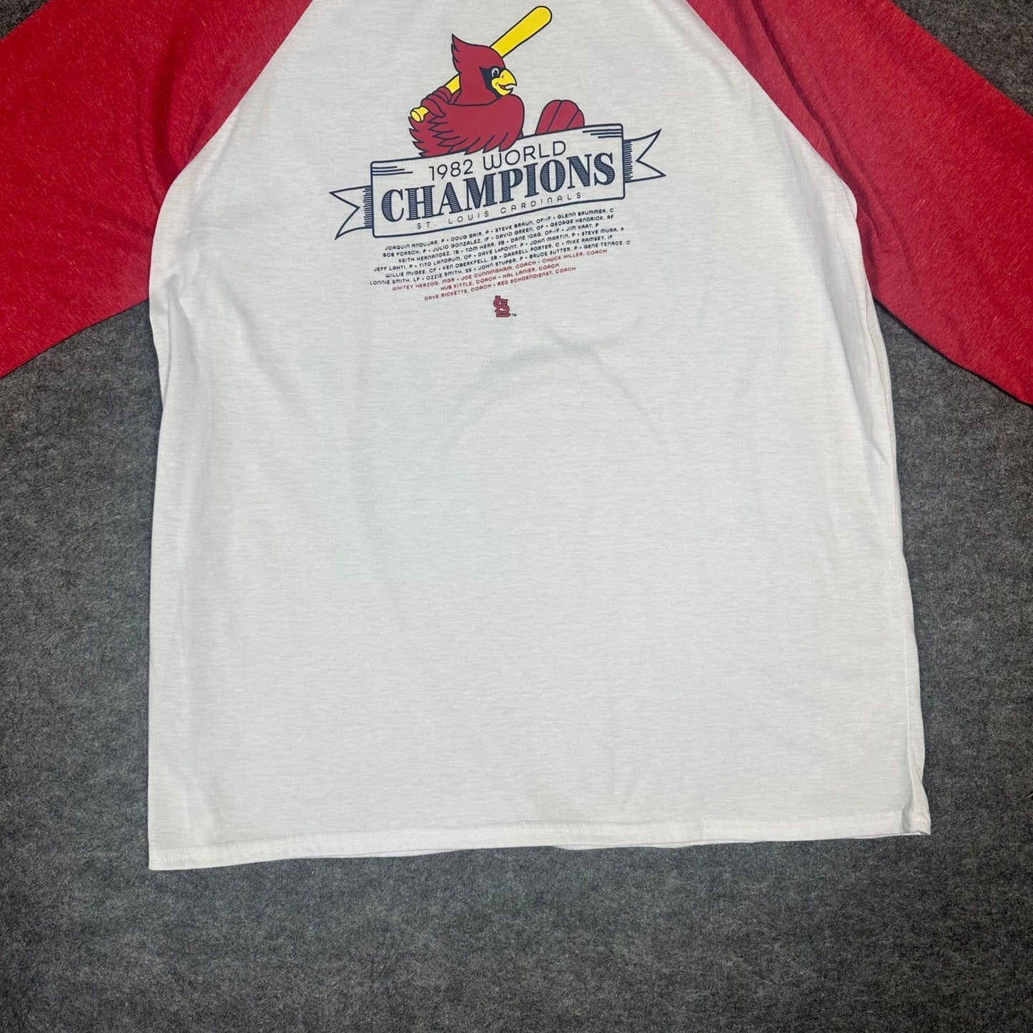 Vintage 1982 St Louis Cardinals World Series Champions Raglan Mens XL Red