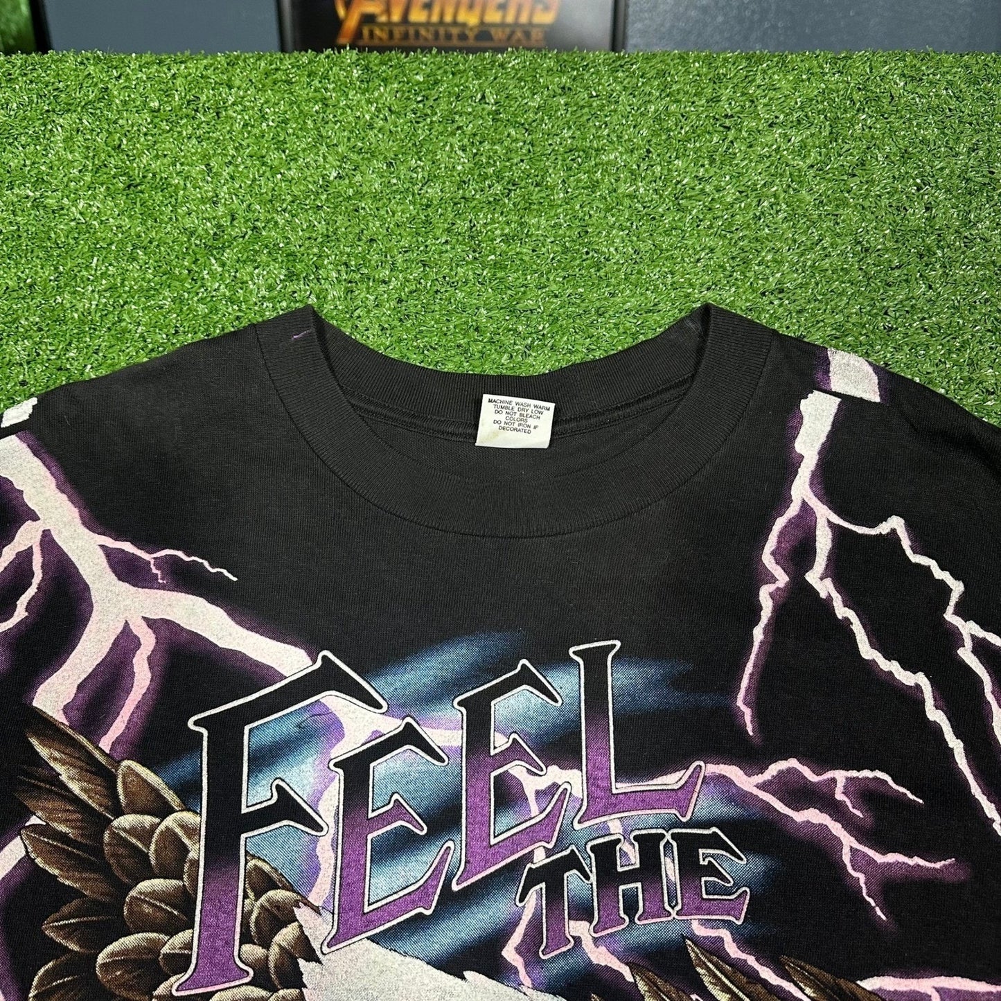 Rare 90s Vintage Feel The Thunder American Thunder AOP Single Stitch T Shirt XL