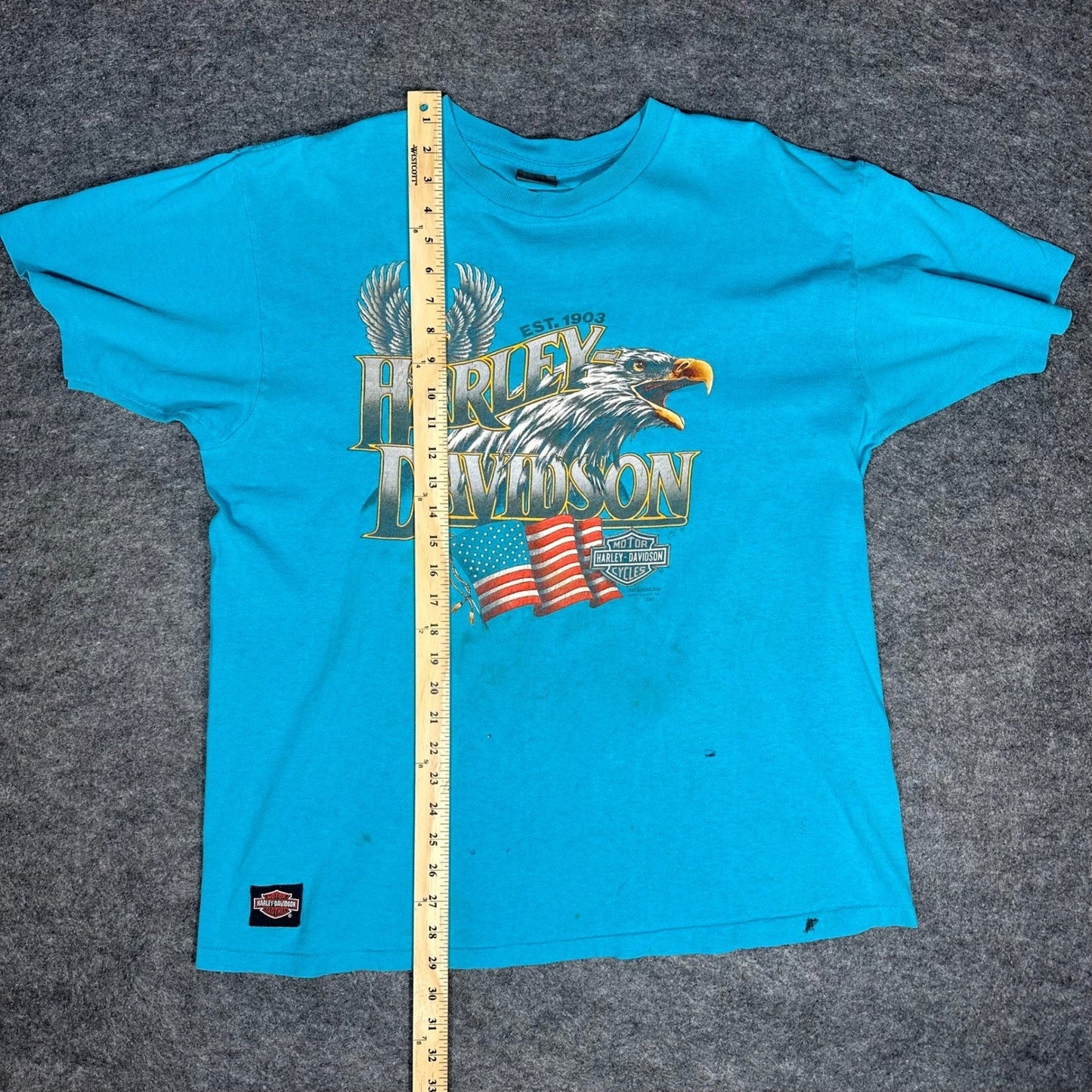 Rare Vintage 90s Harley Davidson 3D Emblem T Shirt XL Fort Worth Teal Thrashed