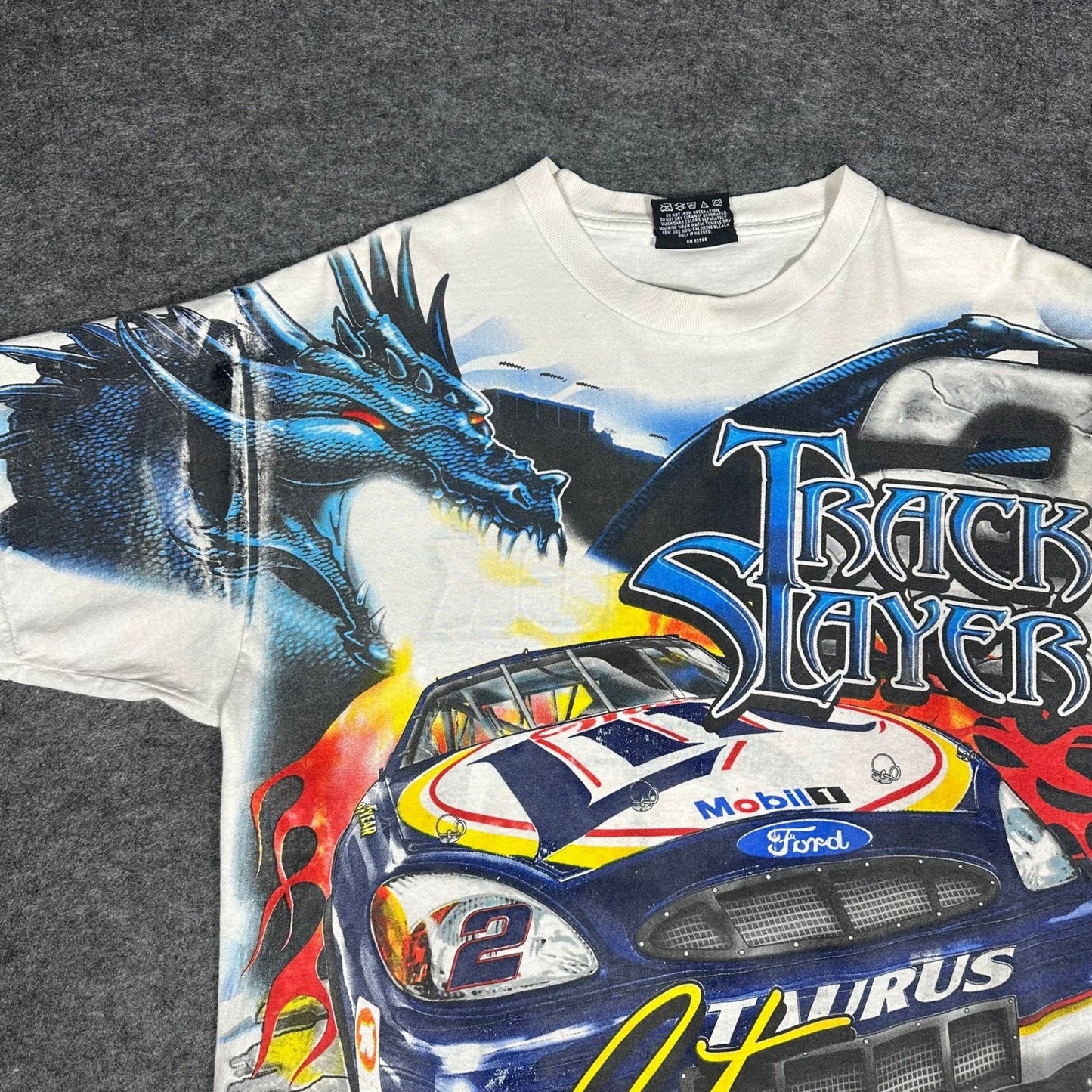 Rare VTG 90s Rusty Wallace Nascar Dragon All Over Print T Shirt Medium Chase