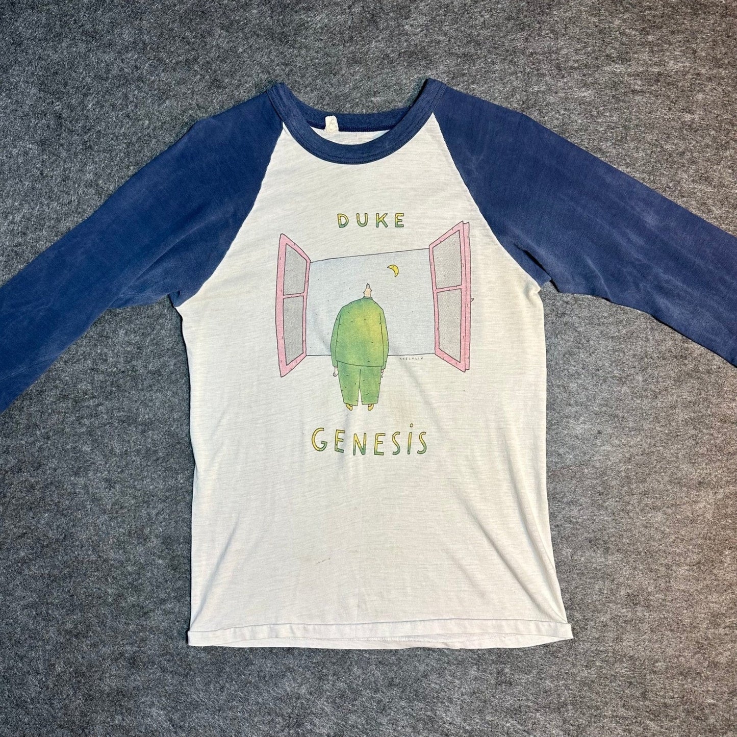 Vintage 80s Genesis Duke Tour Raglan T Shirt Mens Medium Blue White Graphic Tee