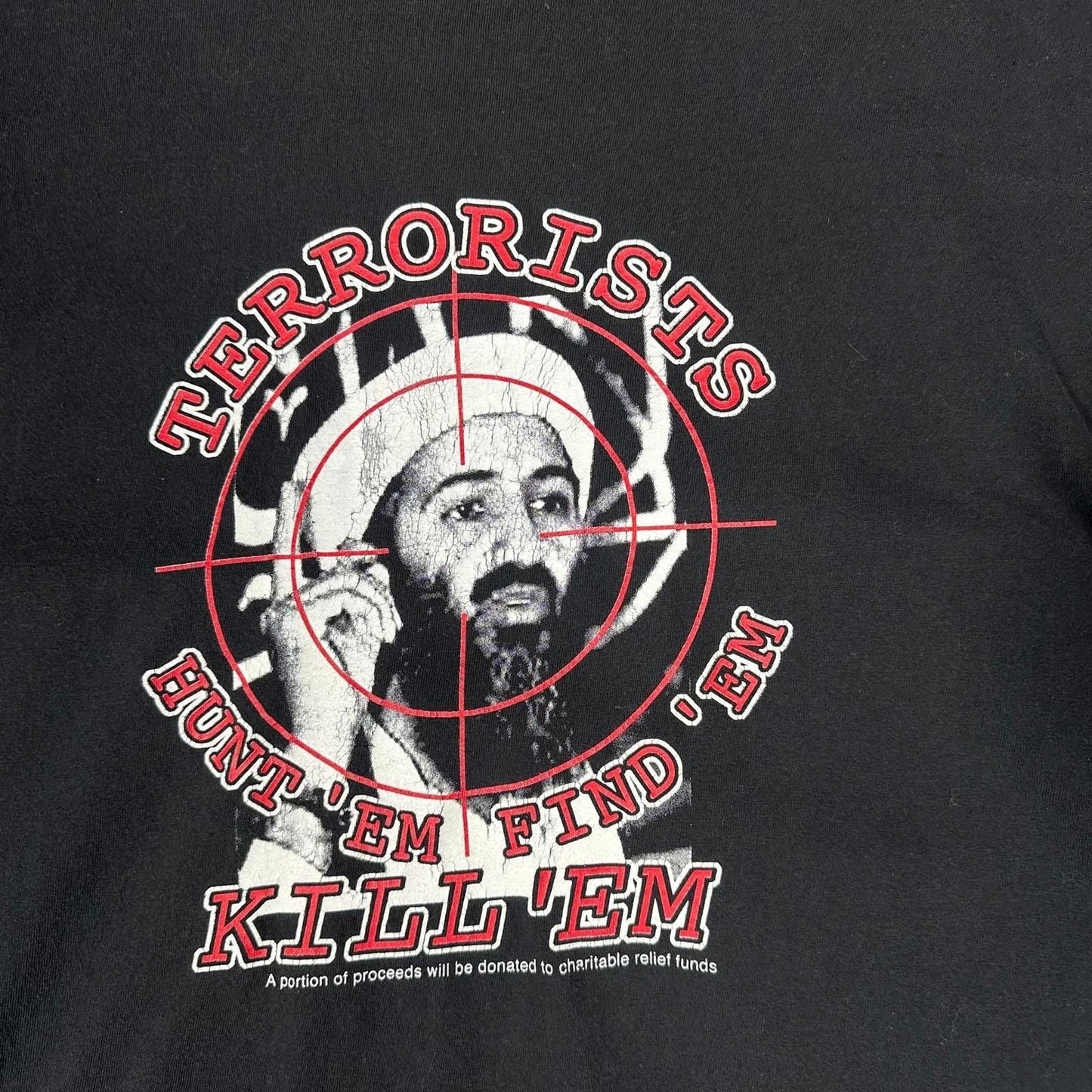 Vtg 2000s Terrorists Hunt 'Em Find 'Em Kill 'Em Shirt XL Delta Pro Weight 9/11