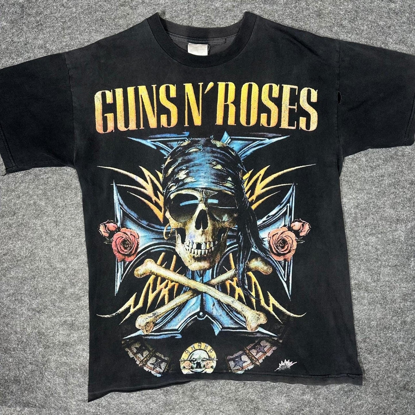 Rare Vintage 90s GUNS N ROSES Bootleg Shirt XL Skull Crossbones Double Sided