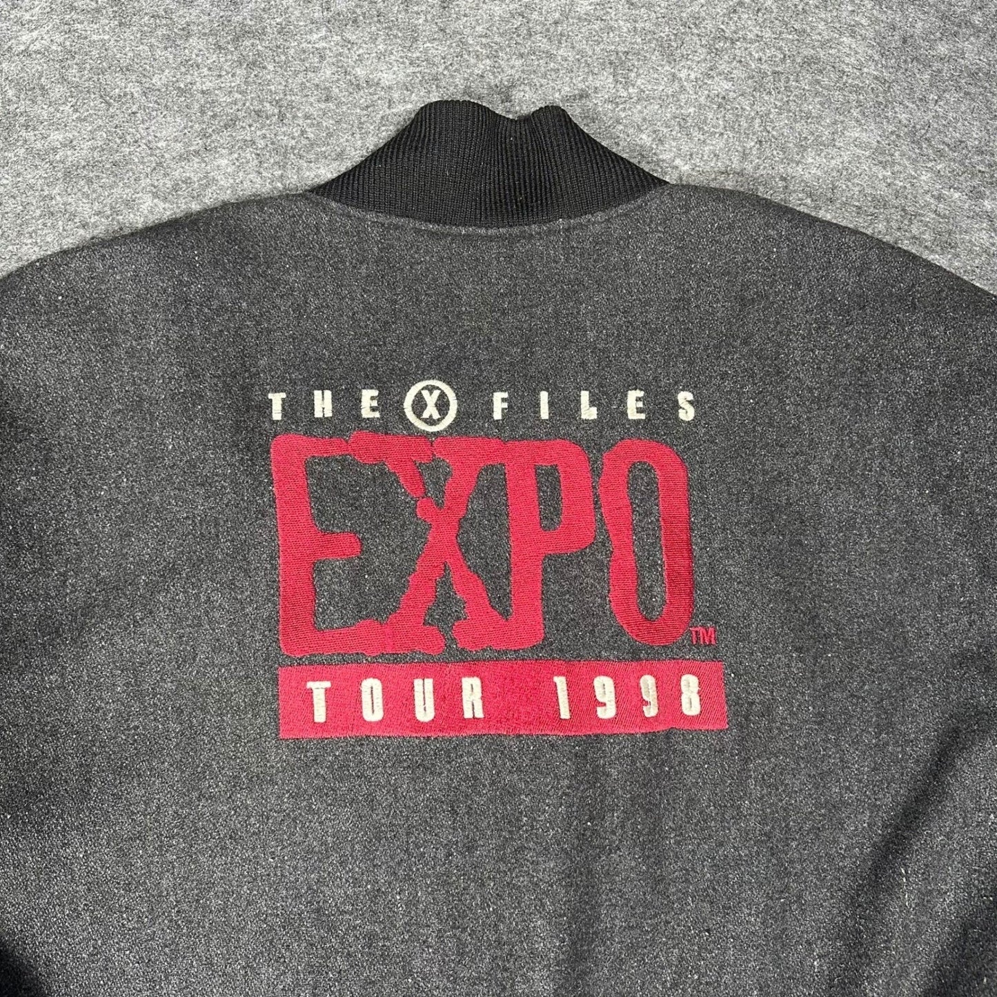 Vtg 1998 THE X-FILES Expo Tour Jacket XL Bomber Varsity Style Sci-Fi Promo