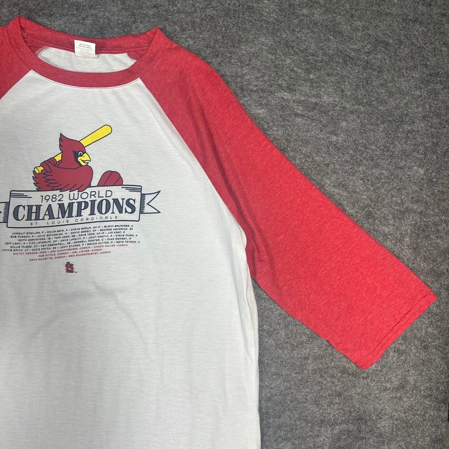 Vintage 1982 St Louis Cardinals World Series Champions Raglan Mens XL Red
