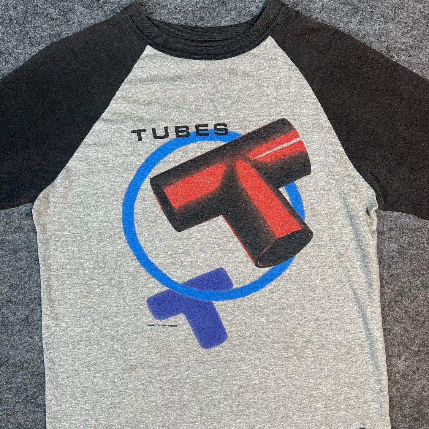 Vintage The Tubes Band T Shirt Raglan Graphic Print Gray Black 1981 Size Medium