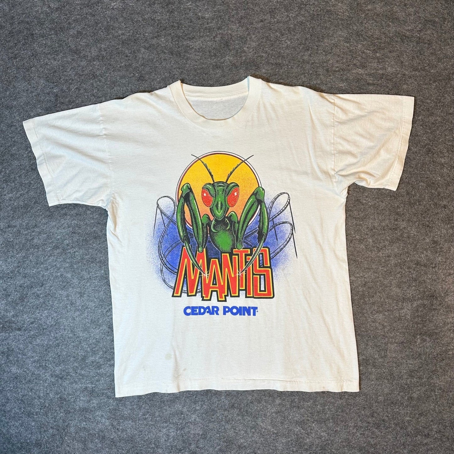 Vintage 90s Cedar Point Mantis Roller Coaster Single Stitch T Shirt Men's Medium
