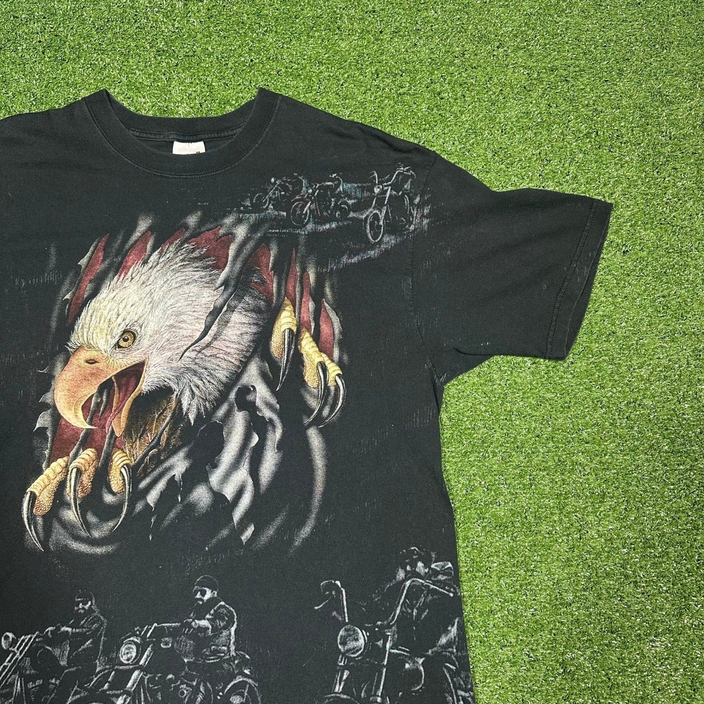Vintage 90s Bald Eagle Break-Through Biker AOP Promo Men's XL
