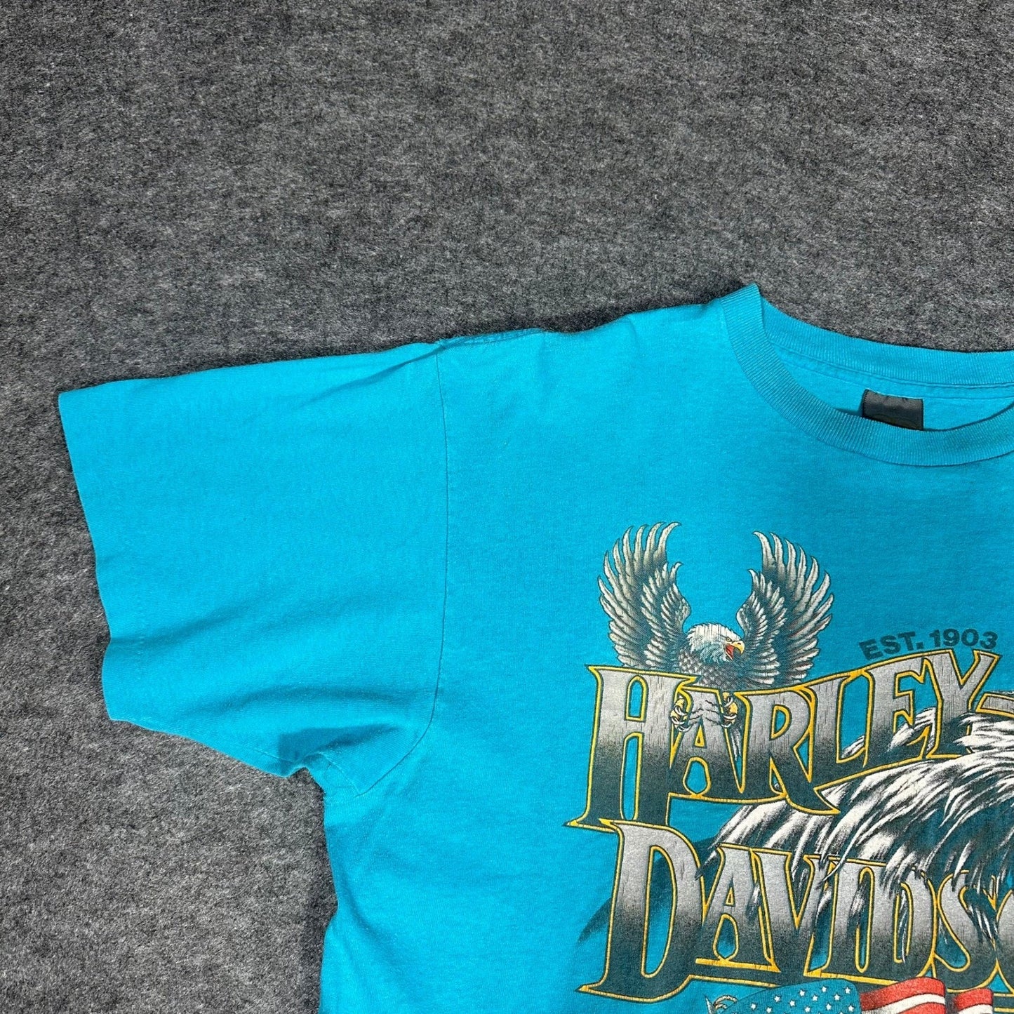 Rare Vintage 90s Harley Davidson 3D Emblem T Shirt XL Fort Worth Teal Thrashed