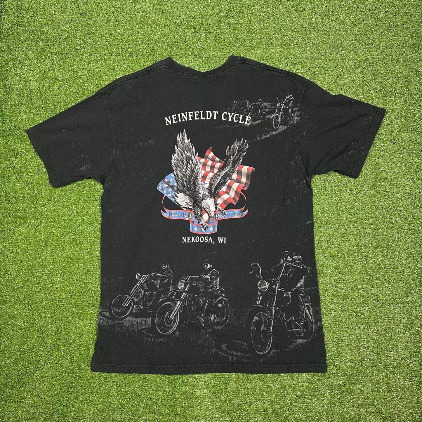 Vintage 90s Bald Eagle Break-Through Biker AOP Promo Men's XL