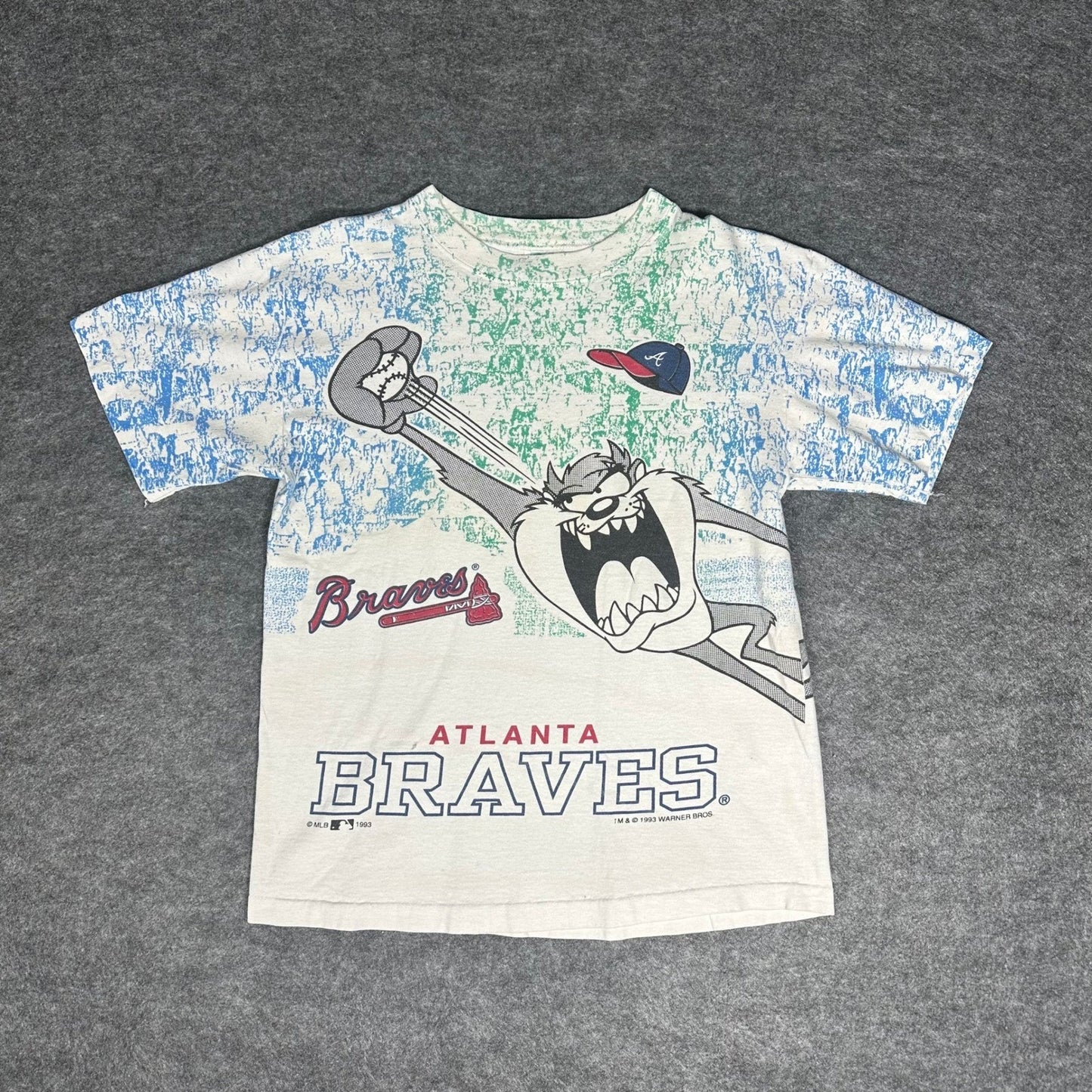 Vintage Atlanta Brave x Taz All overprint 1993 T-Shirt Boys Bigger Men's Small