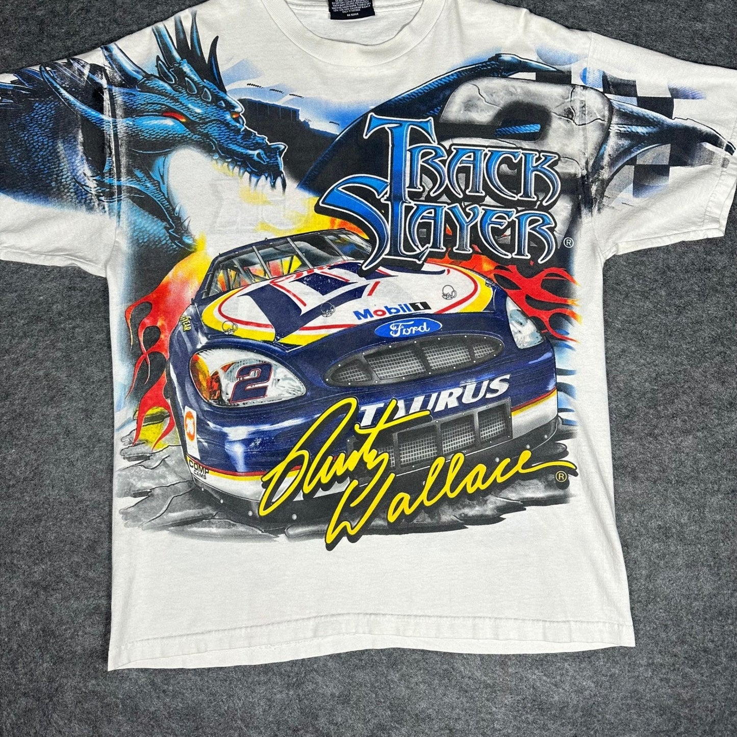 Rare VTG 90s Rusty Wallace Nascar Dragon All Over Print T Shirt Medium Chase