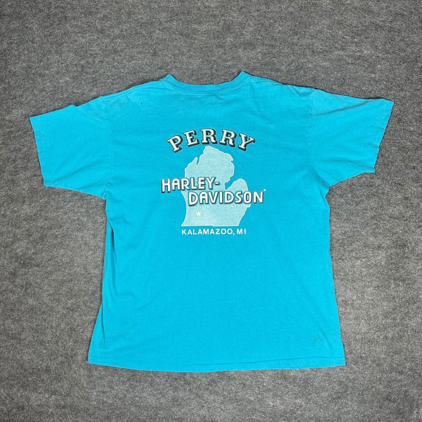 Rare Vintage 90s Harley Davidson 3D Emblem T Shirt XL Fort Worth Teal Thrashed